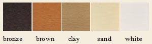Color chart showing bronze, brown, clay, sand, & white angle iron colors