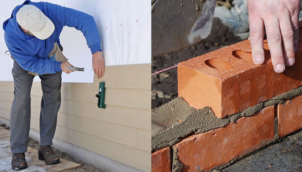 A Man Installing Fiber Cement Siding To A New Construction Fiber Cement Siding Vs Brick