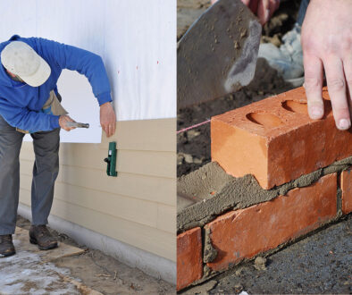 A Man Installing Fiber Cement Siding To A New Construction Fiber Cement Siding Vs Brick