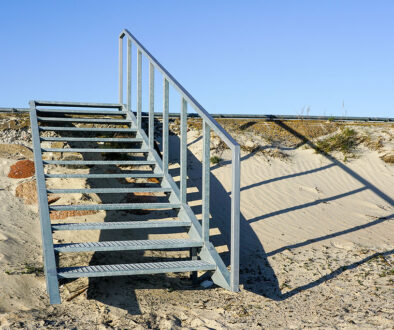 A Galvanized Steel Staircase In Soil On An Embankment Galvanized Steel In Soil