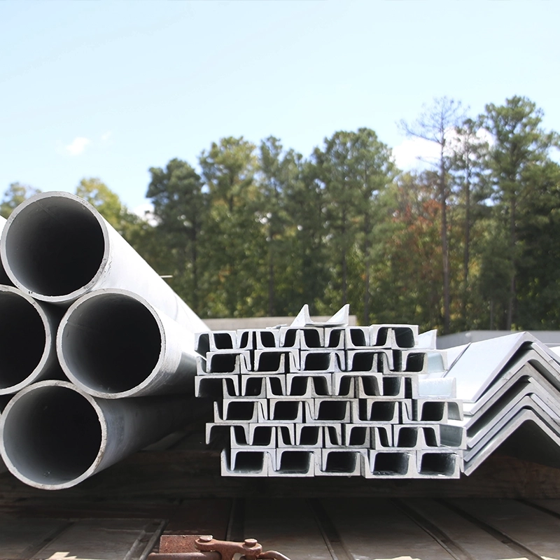 Closeup of galvanized steel pipes and beams